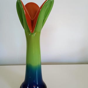 Multi-colored Cased Glass Flower Shaped Vase