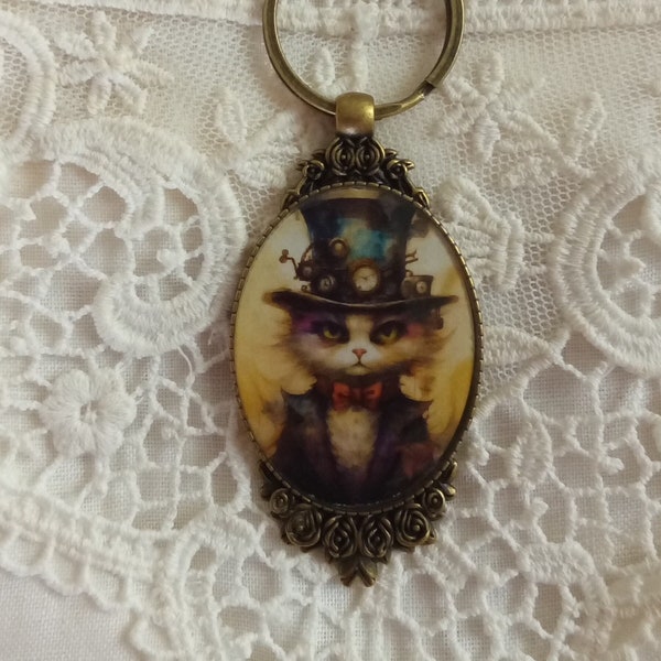 Victorian Steampunk Cat, Steampunk Gift, Steampunk Cat Keychain, Purse Jewelry, Purse Charm, Backpack Accessory, Key Chain, Cat Lover Gift!