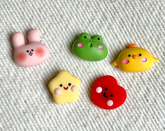 Cute Lapel Pin Badge Set of THREE - Easter, Gift, Party Bag, Cartoon Characters, Choose From Chick, Bunny, Frog, Star, Heart.