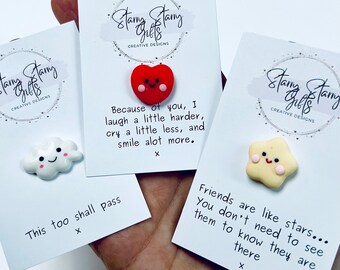 Pocket Hug Message Token - Love, Friendship, Get Well Soon, Good Luck, Sentimental, Teacher, Heart, Star, Cloud, Frog, Bunny Rabbit, Chick