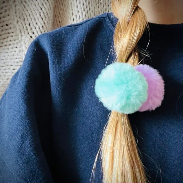 Hair Bobble Pompom Set of 2 , Hair Band Accessories Birthday, Party Bag, Stocking Filler Gift.