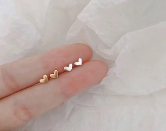 Birthday / Best friend / Valentine Tiny love heart stud earrings / silver / gold copper hypoallergenic studs / 3 mm dainty studs