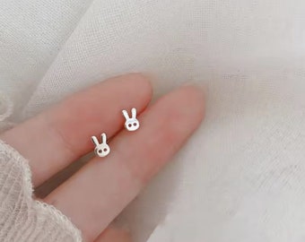 Birthday / Best friend / Valentine tiny bunny rabbit stud earrings silver gold copper hypoallergenic studs / 3 mm dainty studs