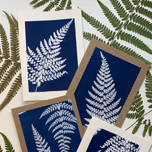 Cartes de voeux vierges imprimées au cyanotype de feuille de fougère, Mini tenture murale, Cadeau botanique, Cartes nature, Toute occasion, Cadeaux pour les amoureux de la nature