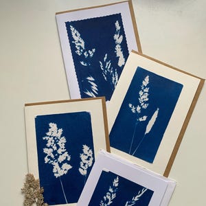Cartes de voeux vierges imprimées cyanotype d'herbes sauvages, cadeaux botaniques, cartes nature, toutes les occasions, cadeaux pour les amoureux de la nature
