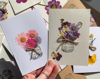Carte de fleurs pressées, Cartes de fleurs, Cartes vierges, Cartes de vraies fleurs, Carte faite main, Cartes pour un être cher, Carte d'anniversaire, Carte pour toute occasion