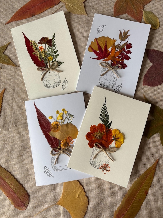 Pressed Flower Card, Real Leaves & Petals, Thank you Cards, Nature Art for Gifting, Birthday, Cosy Home Decor