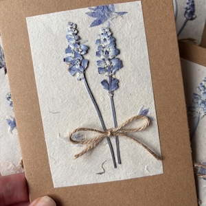 Cartões-presente de lavanda prensada, cartão de flor prensada, cartões em branco, cartões comemorativos, cartões florais