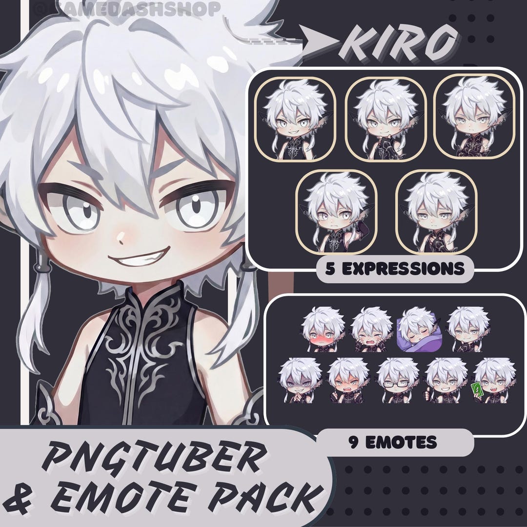 Pngtuber Avatar + Emote Pack – Kiro Anime Chibi Premade for Twitch ...