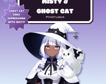 Misty and Ghost Cat PNGTuber Avatar – Premade Streaming Character for Twitch & Discord
