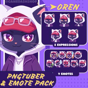PNGtuber Avatar + Emote Pack – Oren Anime Chibi Premade for Twitch & Discord