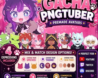 Semi-Custom Gacha PNGTuber Avatar | Chibi PNGTuber for Veadotube | VTuber Avatar for Twitch, YouTube & Discord