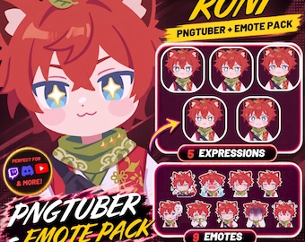 PNGtuber Avatar + Emote Pack – Runi Anime Chibi Premade for Twitch & Discord