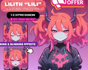 Lilith Demon Girl PNGTuber / GIFtuber Avatar – Premade Streaming Character for Twitch & Discord