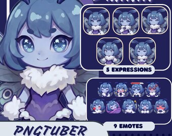 PNGtuber Avatar + Emote Pack – Miria Anime Chibi Premade for Twitch & Discord