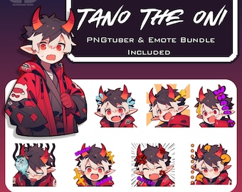 PNGTuber Tano The Oni Gamer WITH EMOTE SET | VTuber Avatar For Gaming Streaming | Premade Png Tuber | Discord Twitch Game Streamer Emotes