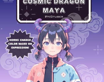 Maya Cosmic Dragon PNGTuber Avatar – Premade Streaming Character for Twitch & Discord