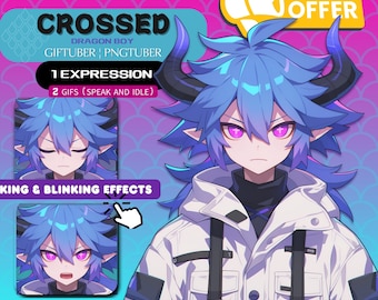 Crossed Dragon Boy PNGTuber / GIFtuber Avatar – Premade Streaming Character for Twitch & Discord