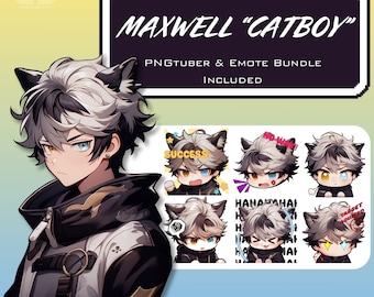 PNGTuber Maxwell Catboy WITH EMOTE SET | VTuber Avatar For Gaming Streaming | Premade Png Tuber | Discord Twitch Game Streamer Emotes