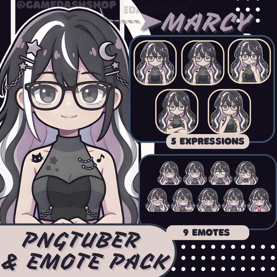 PNGtuber Avatar + Emote Pack – Marcy Anime Chibi Premade for Twitch & Discord