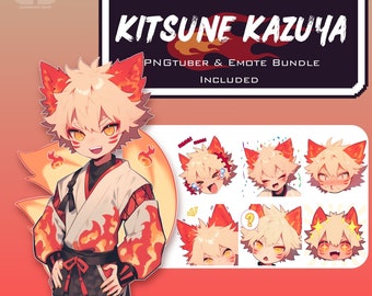Kazuya Kitsune PNGTuber Avatar + Emote Pack – Premade Streaming Character for Twitch & Discord