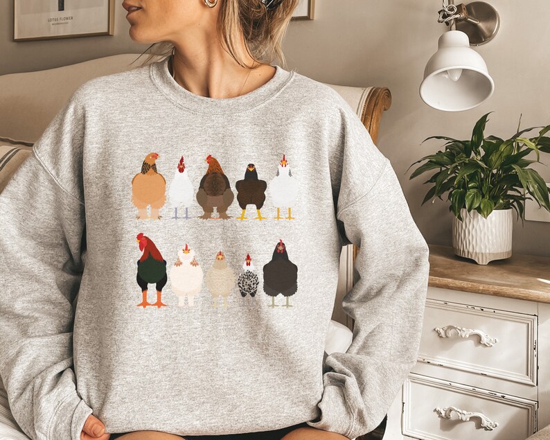 Floral Chicken Print Long Sleeve Sweatshirt