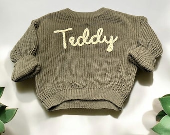 Personlig handbroderad babytröja Söt babypojketröja med namn Babyshowerpresent Julklapp Baby Anpassad babynamnströja