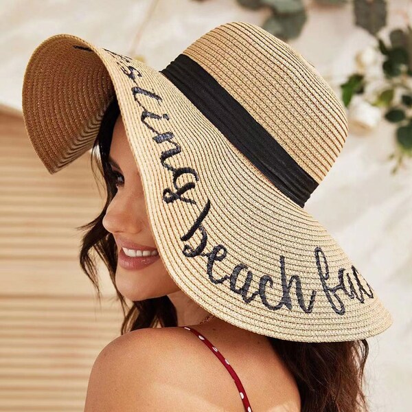 Personalized Sun Hat for Honeymoon, Custom wide brim sun hat, bridal party birthday gift Gift, Bridesmaid Gift,maid of honor gift