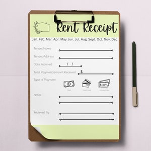 Rent Receipt, Printable Rent Receipt, Rent Receipt for Landlords, Receipt Digital Download, Receipt Template