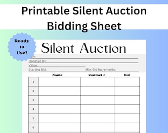 Editable Silent Auction Bid Sheet Template, Printable Fundraiser ...