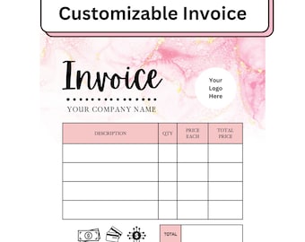 Invoice Template, Receipt Template, Customizable Invoice Template, Custom Receipt Template, Pink Receipt Template, Business Receipt