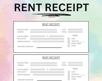 Rent Receipt - Downloaded Rent Receipt, Rent Receipt Template, Customizable, Rental Receipt, Downloadable Rental Receipt