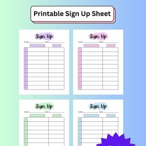 Sign Up Sheet, Printable Sign Up Sheet, Sign Up Form, Event Sign Up Sheet, Sign Up List, Party Sign Up, Fundraiser Sign Up Sheet