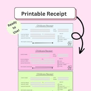 Daycare Receipt, Childcare Receipt, Small Business Receipt, Receipt for BabySitters, Downloadable Receipt, Printable Receipt