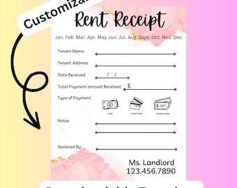 Rent Receipt, Rental Receipt, Rent Receipt for Landlords, Editable Rent Receipt, For Property Managers, Customizable Rent Receipt
