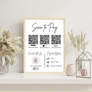 Numérisation modifiable pour payer la carte, modèle Canva modifiable, modèle de signe de code QR, signe CashApp PayPal pour les petites entreprises, paiement Venmo imprimable.