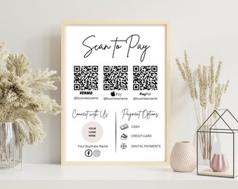 Editable Scan to Pay Card, Editable Canva Template, QR Code Sign Template, CashApp PayPal Sign for Small Business, Venmo Payment Printable.
