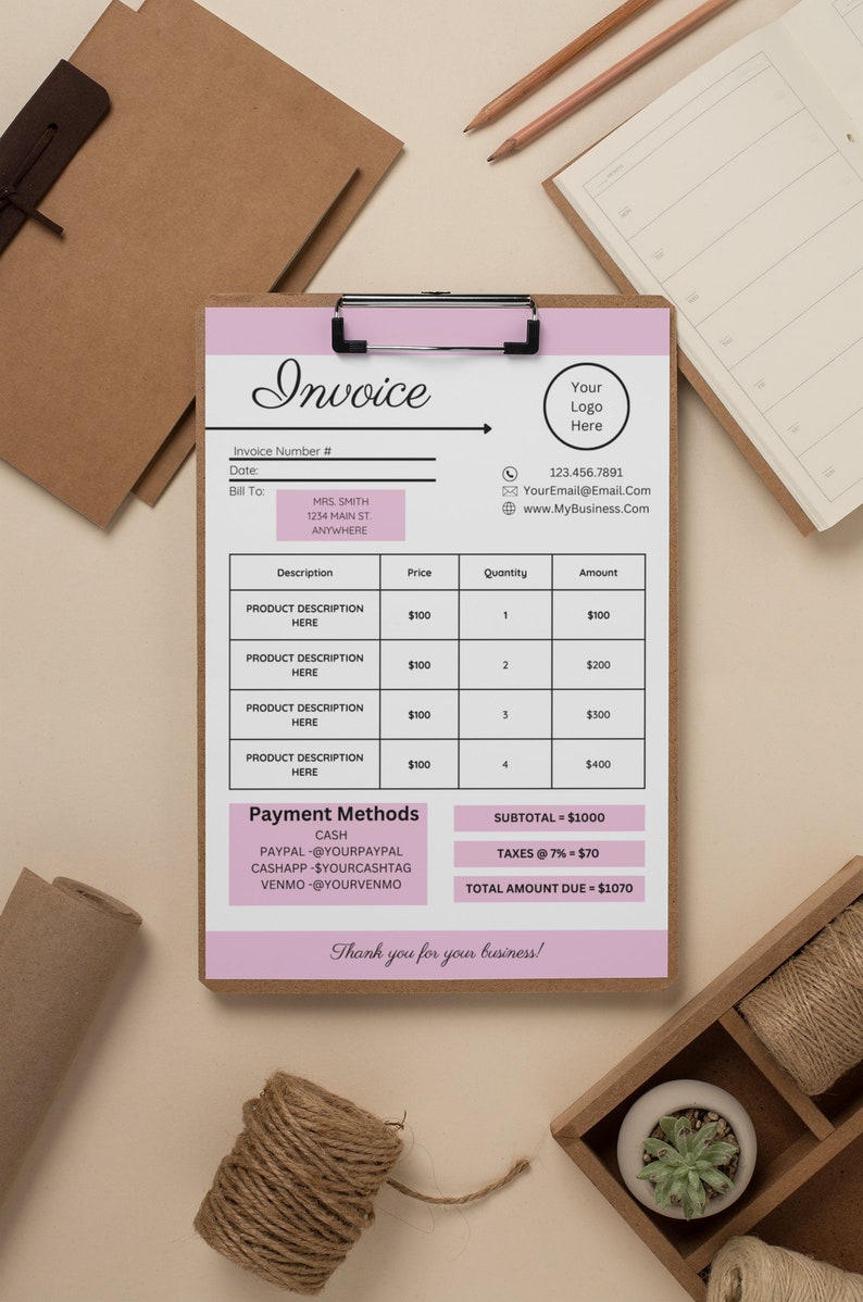Invoice -customizable Template, Printable Order Form, Digital ...
