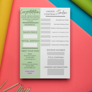 Real Estate Template for Realtor or Transaction Coordinator - Transaction Template - Custom Under Contract Timeline