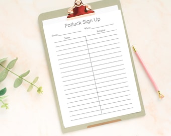 Minimalist Printable Potluck Sign-Up Sheet, Easy to Print and Use Pot Luck Sign Up Sheet, Instant Download Potluck Sign Up Sheet