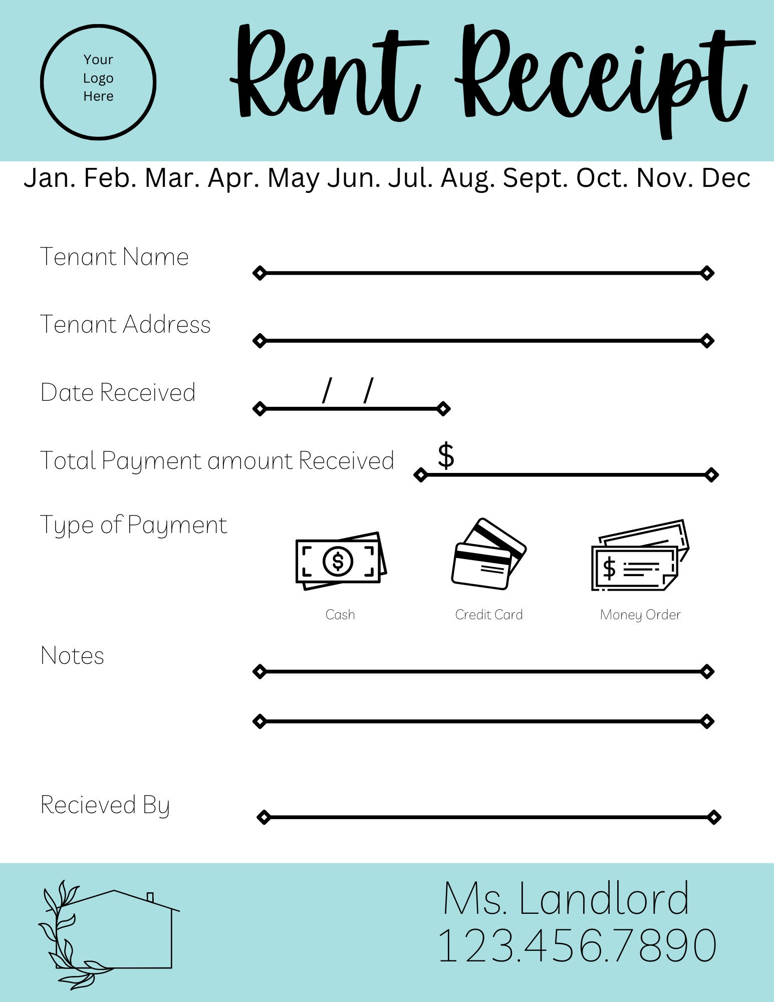 Rent Receipt Template Rent Receipt for Landlords Real Estate Template