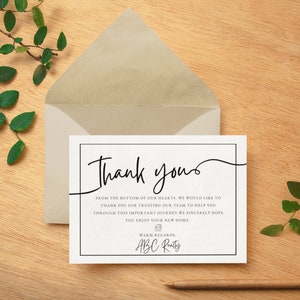 Realtor Thank You Card, Printable Thank You Card, For Realtors, Real Estate Companies, Brokers, Thank you Card for Clients
