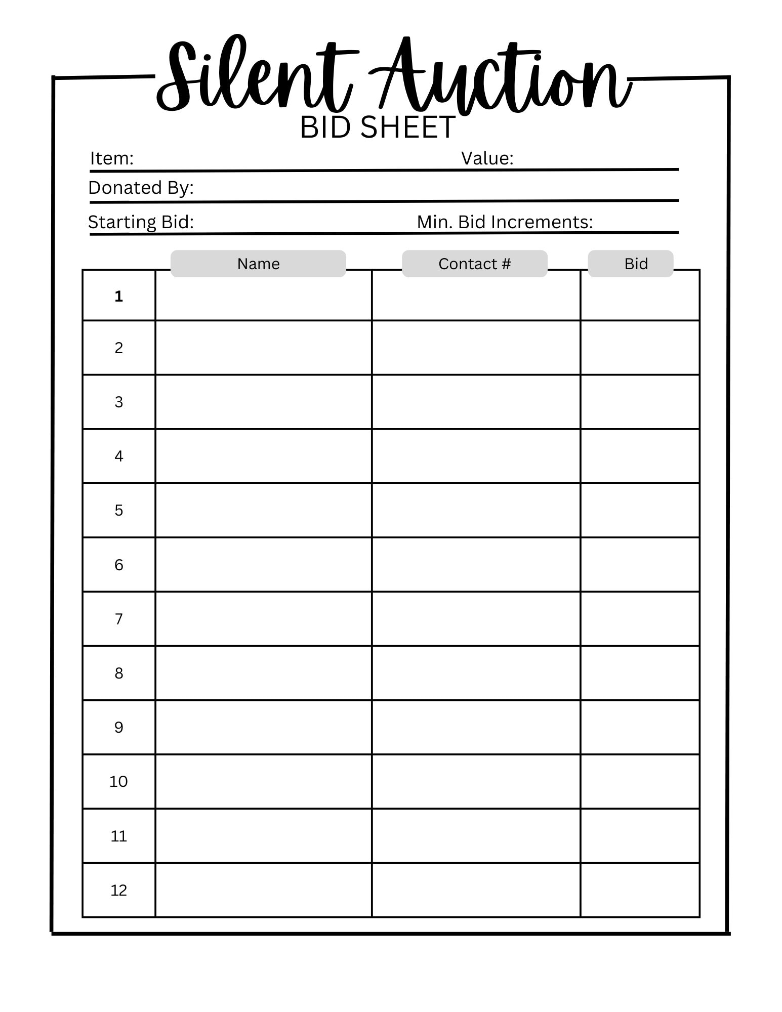 Printable Silent Auction Bid Sheet - Il Fullxfull.5698040104 3cw9
