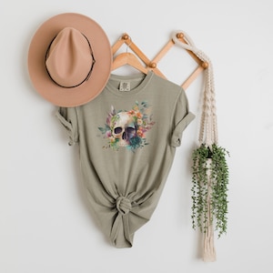 Skull Shirt, Skull with Flowers T-Shirt, Graphic T-Shirt, Graphic Illustration, Gift for Friend, Skull T-Shirt Gift, Watercolour Skull