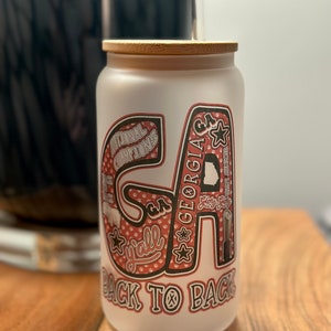 16oz Frosted Glass with Bamboo Lid/Straw (Georgia Back To Back)