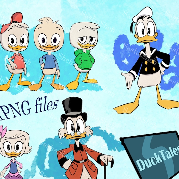 Duck Tales PNG set, PNG clipart set, Scrooge and friends for printing, Donald Duck, Webby, Huey, Dewey, and Louie Duck, Scrooge McDuck