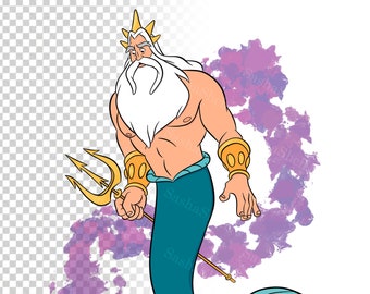 Triton ,the little mermaid PNG ,color illustrations, clipart, watercolor picture, for print ,Cartoon character , King Triton