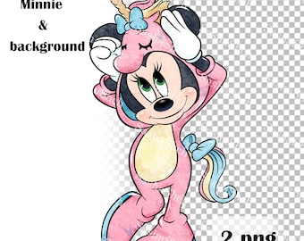 Minnie Mouse PNG, Minnie the Unicorn clipart, Minnie Mouse watercolor clipart, Minnie unicorn png, Minnie the Unicorn png