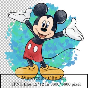 Mickey Mouse PNG, digital product, color illustrations,Mickey Mouse clipart,watercolor picture, for print, Cartoon character, watercolor