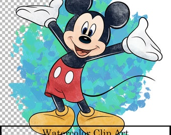 Mickey Mouse PNG, digital product, color illustrations,Mickey Mouse clipart,watercolor picture, for print, Cartoon character, watercolor